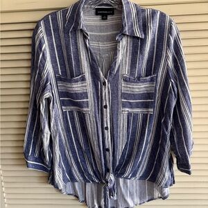 Fortune & Ivy Navy & White Striped Women's Blouse